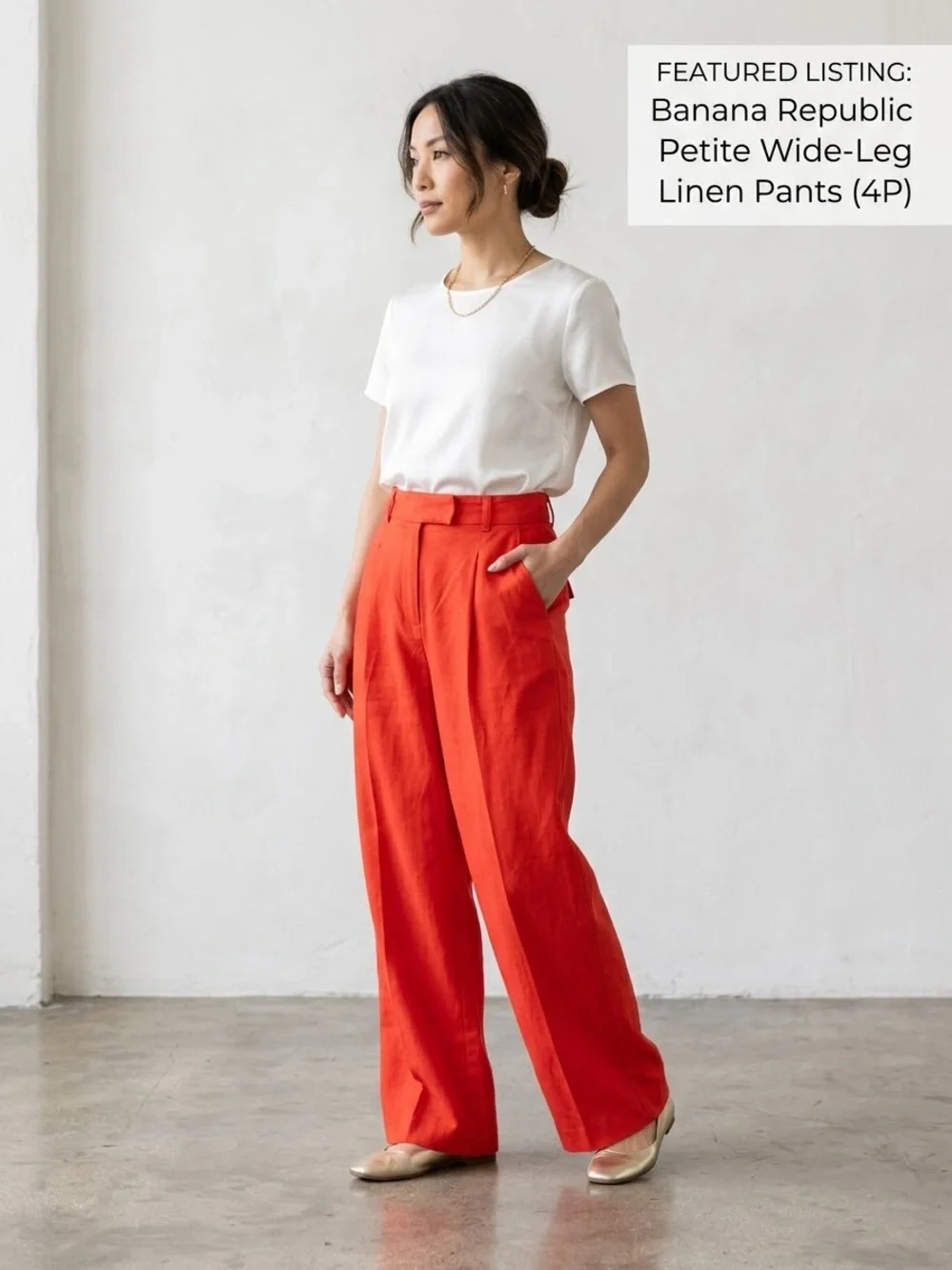 Banana Republic Factory Trailblazing Orange High-Rise Wide-Leg Linen Pants 4P